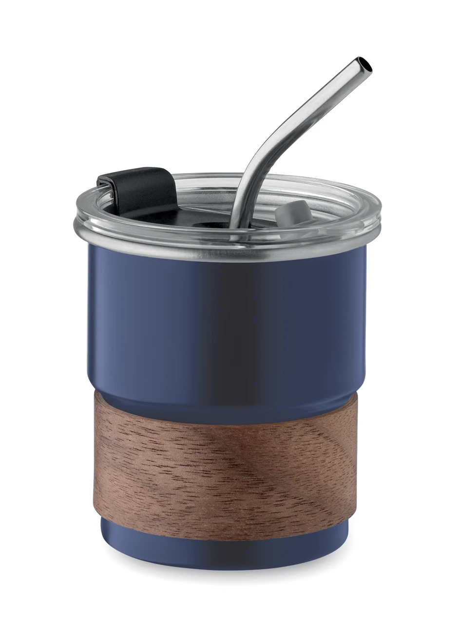 Стоманена чаша с акациев захват и сламка